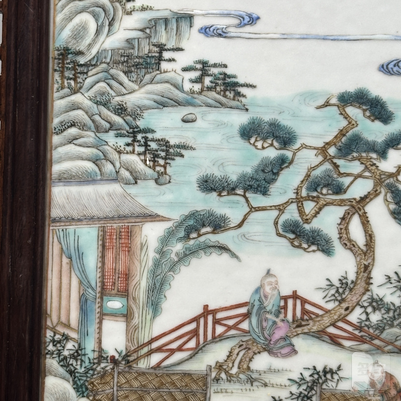 清晚期 粉彩山水人物土瓷板 - 图6